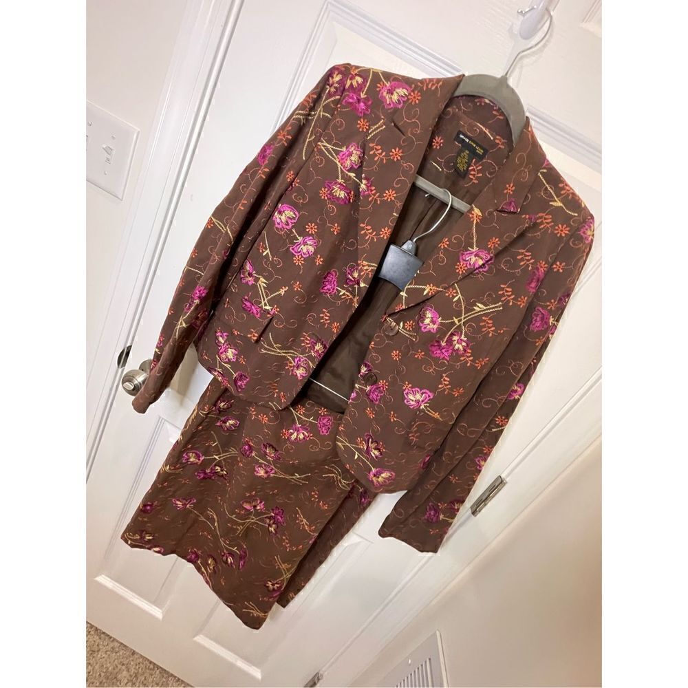 Grace Dane Lewis petite 6/8 brown embroidered silk blend jacket and skirt